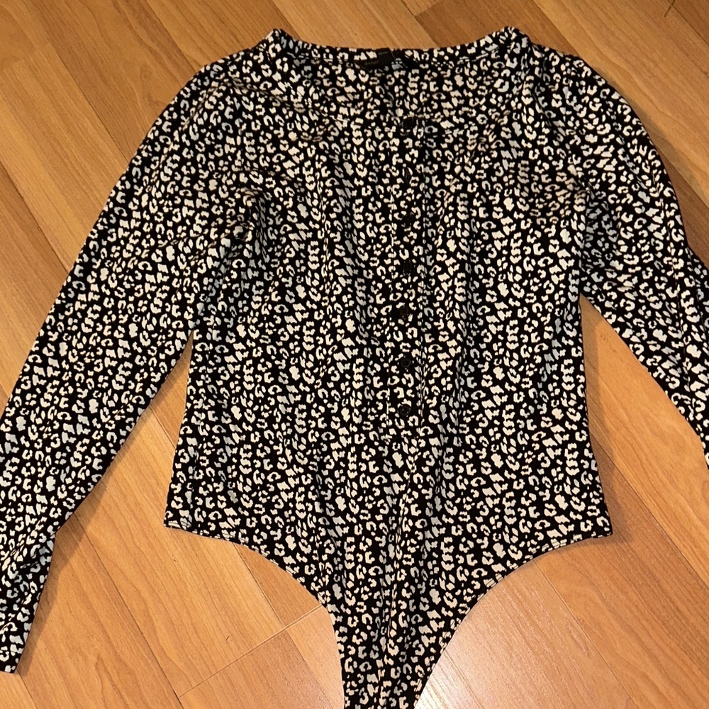 Banana Republic Black and White Animal Print Bodysuit
